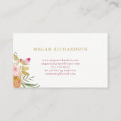 Aquarell blüht, die | Rosa und Gold mit Blumen Visitenkarte (Rückseite)