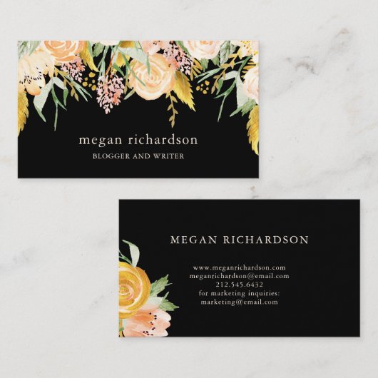 Aquarell blüht | Gold und Pfirsich, die auf Visitenkarte (Vorne/Hinten)