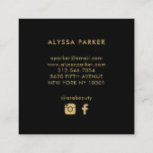 Aquarell blüht | Rosa und Gold, die auf Schwarzem Quadratische Visitenkarte (Rückseite)