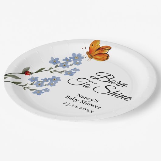 Aquarell Blume Babydusche Pappteller (Schrägansicht)