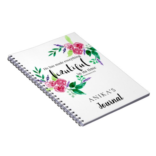 Aquarell-Blume-Bibel mit personalisiertem Chic Notizblock (Rechte Seite)