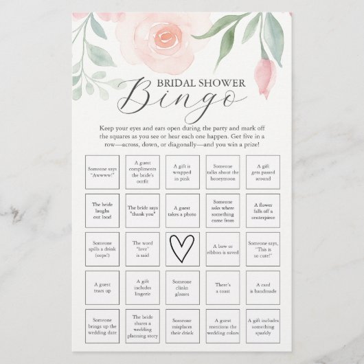 Aquarell-Blume Brautparty Bingo Flyer (Vorne)