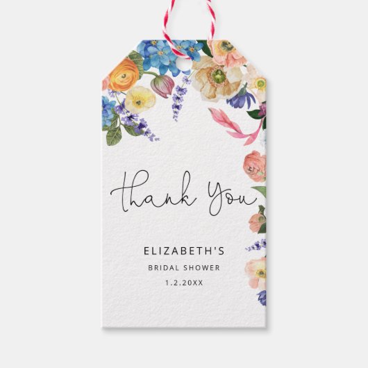 Aquarell-Blume Brautparty Danke, Geschenk Geschenkanhänger (Vorderseite)