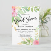 Aquarell-Blume Brautparty Typografie Einladung (Stehend Vorderseite)