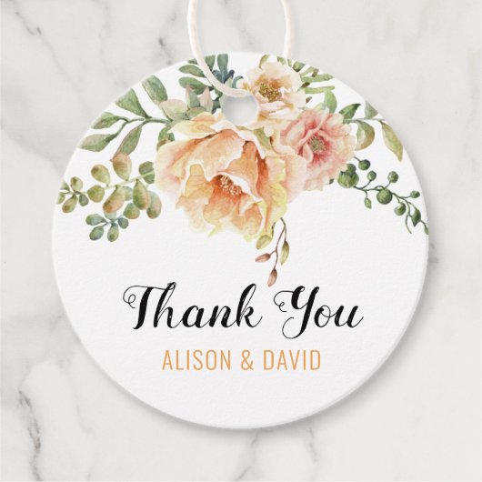 Aquarell-Blume, Kalligraphie Hochzeit Danke Geschenkanhänger (Vorderseite)