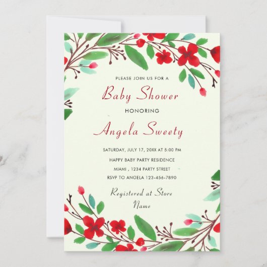 Aquarell Blume Kinderdusche Einladung (Vorderseite)