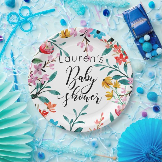 Aquarell Blume Kinderdusche Pappteller (Party)