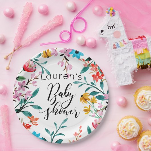 Aquarell Blume Kinderdusche Pappteller (Party)