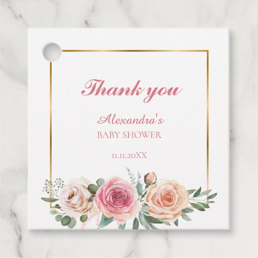 Aquarell Blume mit Frame Baby Dusche Vielen Dank Geschenkanhänger (Vorderseite)