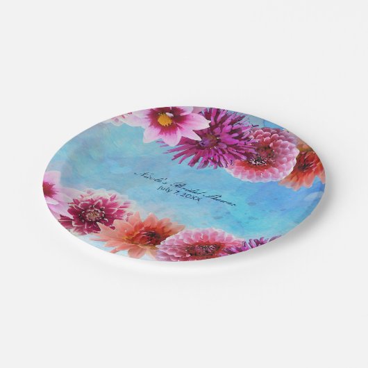 Aquarell-Blume Modernes Brautparty Pappteller (Schrägansicht)