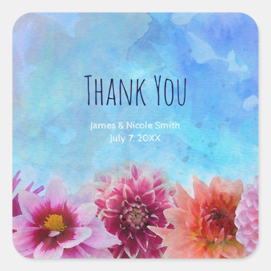 Aquarell-Blume Modernes Brautparty Quadratischer Aufkleber (Vorderseite)