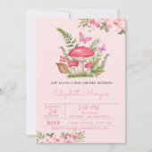 Aquarell Blume Mushroom Butterfly Babydusche Einladung (Vorderseite)