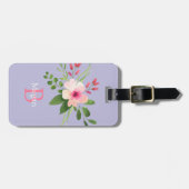 Aquarell-Blume, Name & Monogramm auf Lavendel Gepäckanhänger (Vorderseite horizontal)