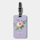 Aquarell-Blume, Name & Monogramm auf Lavendel Gepäckanhänger (Vorderseite vertikal)