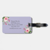 Aquarell-Blume, Name & Monogramm auf Lavendel Gepäckanhänger (Rückseite horizontal)