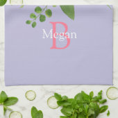 Aquarell-Blume, Name & Monogramm auf Lavendel Geschirrtuch (Gefaltet)