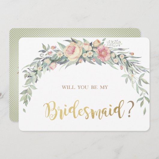 Aquarell-Blume, Polka Dots Bridesmaid Card Einladung (Vorne/Hinten)