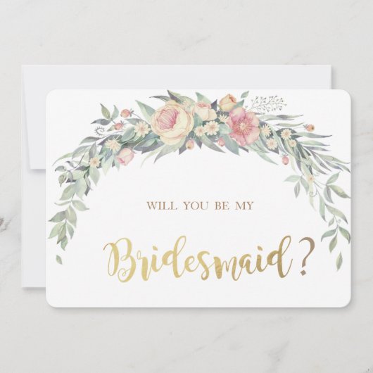 Aquarell-Blume, Polka Dots Bridesmaid Card Einladung (Vorderseite)