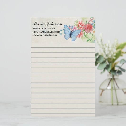 Aquarell-Blume und Schmetterlingsgeschäft Briefpapier (Stehend Vorderseite)
