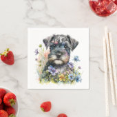 Aquarell-Blume und Schnauzer-Welpe Serviette (Beispiel)