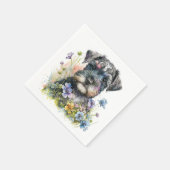 Aquarell-Blume und Schnauzer-Welpe Serviette (Ecke)