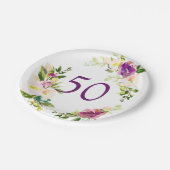 Aquarell-Blumen50. Geburtstag Pappteller (Schrägansicht)