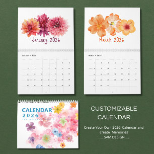 Aquarell-Blumen 2026 Kalender   Elegante Floral 