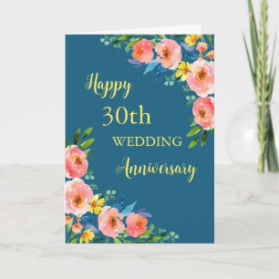 Aquarell-Blumen 30. Hochzeitstag-Karte Karte