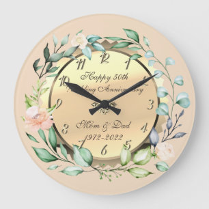 Aquarell Blumen 50. Hochzeitstag Große Wanduhr