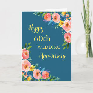 Aquarell-Blumen 60. Hochzeitstag-Grußkarte Karte