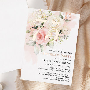 Aquarell-Blumen 75. Geburtstagsfeier Rose Gold Folieneinladung