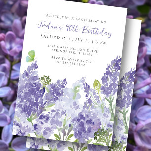 Aquarell Blumen 90. Geburtstag Elegante Flieder Einladung