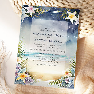 Aquarell-Blumen-Abend-Strandszene-Hochzeit Einladung