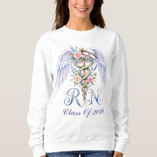 Aquarell-Blumen-Abschluss Krankenschwester Flügel Sweatshirt