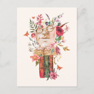Aquarell-Blumen alte Bücher Vintage-Skulptur-Kunst Postkarte