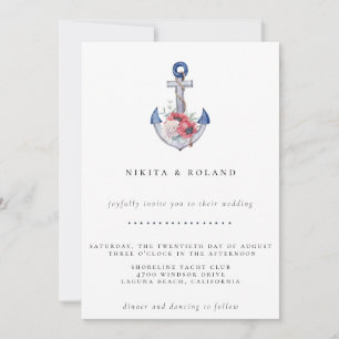 Aquarell-Blumen-Anker-Hochzeitseinladung Ankündigung