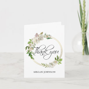 Aquarell-Blumen Antiqu Weiß Hochzeit Dankeskarte