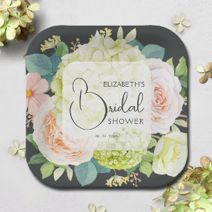 Aquarell-Blumen auf Brauner Brautparty Pappteller