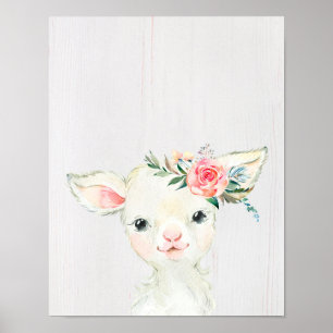 Aquarell-Blumen-Baby-Lamm Poster