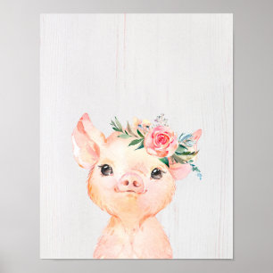 Aquarell-Blumen-Baby-Schwein Poster