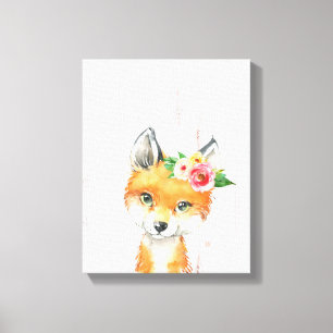 Aquarell-Blumen-Babyfuchs, Waldtiere Leinwanddruck