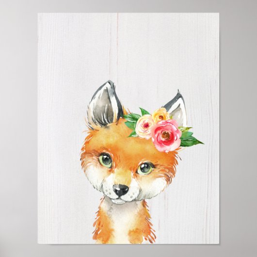 Aquarell-Blumen-Babyfuchs, Waldtiere Poster (Vorne)