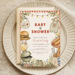 Aquarell-Blumen-Barbecue-Baby-Q-Shower Einladung