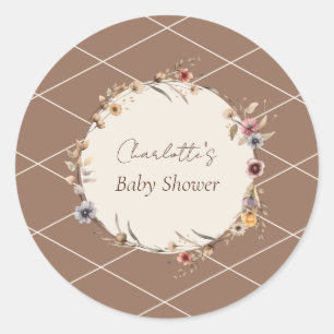 Aquarell-Blumen-Beige-Babyparty-Briefumschlag-Sieg Runder Aufkleber