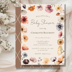 Aquarell-Blumen-Beige-Geschlechtsneutrale Babypart Einladung