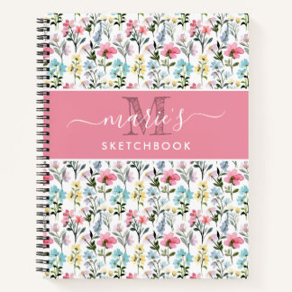 Aquarell-Blumen benutzerdefiniertes Monogramm Name Notizblock