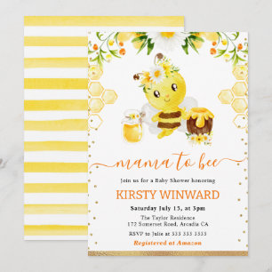 Aquarell-Blumen-Bienen-Baby-Party Einladung
