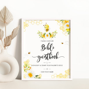 Aquarell-Blumen-Bienen-Gästebuch Poster
