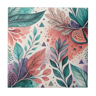 Aquarell-Blumen-Blatt-Fluide-Botanik-Kunstmuster Fliese