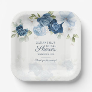 Aquarell Blumen Blau Weiße Blumen Grünpflanzen Pappteller
